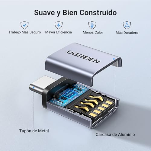 Miniatura 4 de Ugreen Adaptador Usb A Tipo C 3.2 10gbs 2 Piezas Macho A Hembra Conversor Usb C Otg Thunderbolt 3 Portátil Compatible Con Iphone 17 Pro Max Air Macbook Pro Imac Ipad Galaxy S25 Carplay Laptop Gray