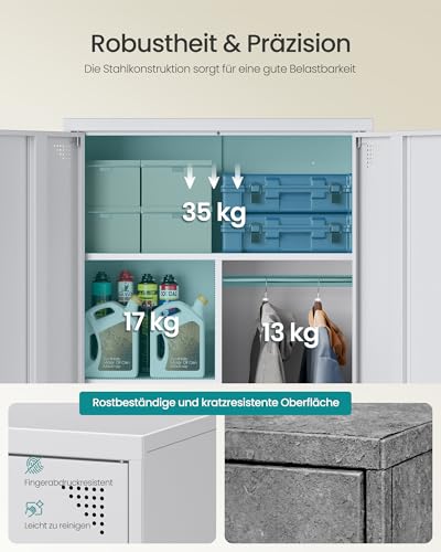 SONGMICS Mehrzweckschrank, Garderobenschrank, Aufbewahrungsschrank, Aktenschrank, Metallschrank, mit 2 Türen, 5 Fächern, Hängestange, abschließbar, hohe Füße, 80 x 40 x 165 cm, mattgrau OMC018GJ01