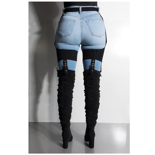 HiColor Women's Belted Pointed Toe high Boots Striking Buckle Strap Fashion thick Heel Thigh high Boot3