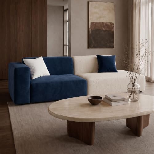 Pajiasen 87.8" Blue & Cream Modern Sofa, Two-Tone Contemporary Style Couch