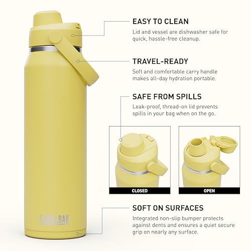 Image of CamelBak Thrive Chug Insulated Stainless Steel Water Bottle, Cold Retention with High Flow Lid for Everyday Hydration and Active Use, 32oz, Yellow Bloom