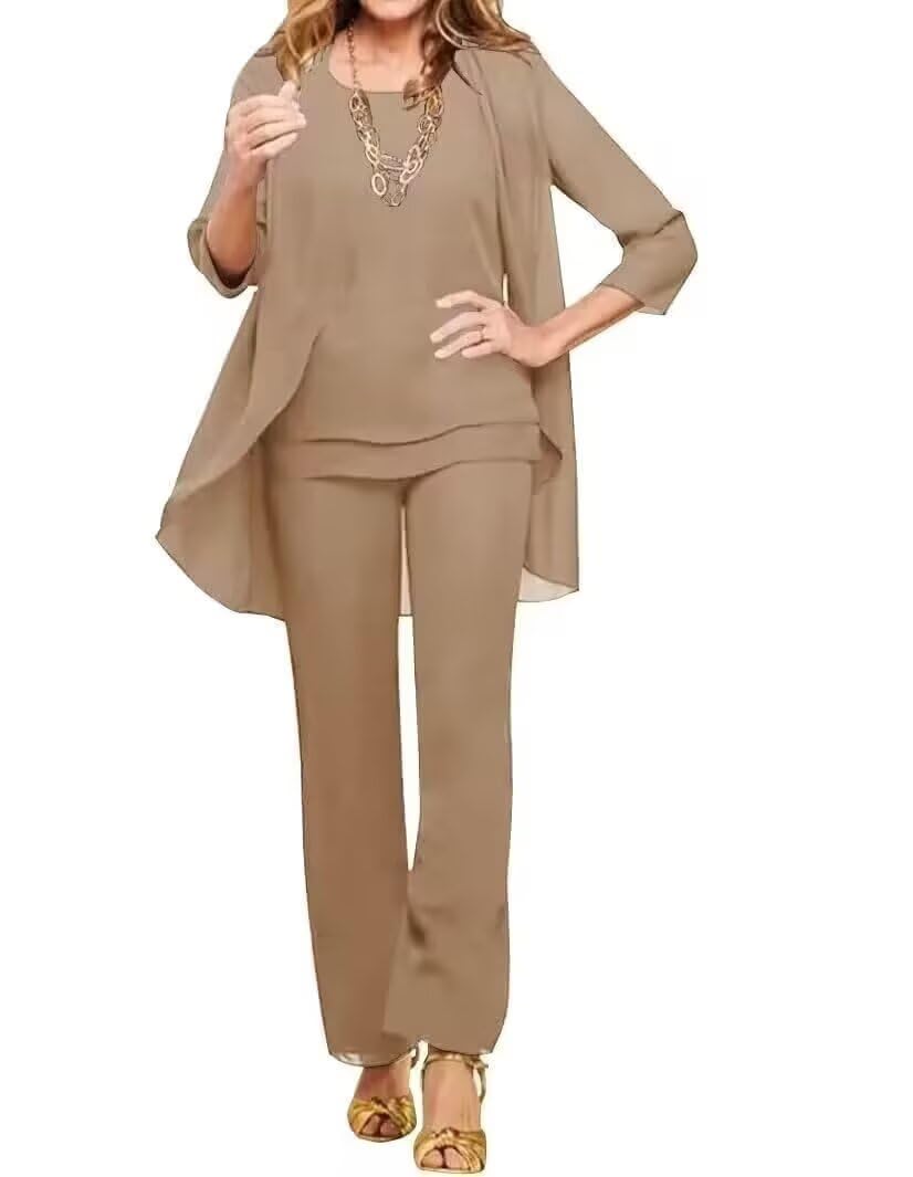 3 Pieces Mother of The Bride Pant Suits for Wedding Chiffon Pant Suits for Women Dressy Formal Outfit
