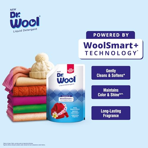 Image of Dr.Wool By Jyothy Labs Liquid Detergent 1KG Pouch An Expert Care for Winter Wear With Long-Lasting Fragrance|WoolSmart+ Technology for Woollen & Delicate|Ideal for Semi-Automatic & Top Load Machine