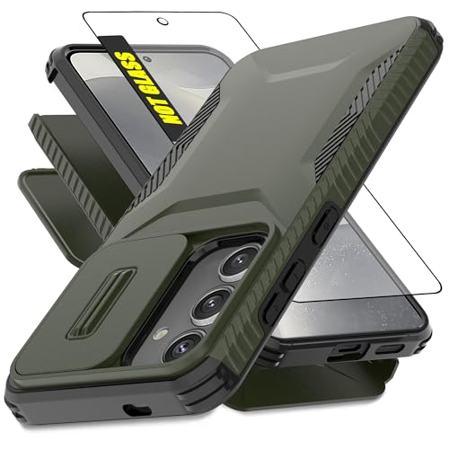 AWZHYDT for Samsung Galaxy S24 Plus/S25 Plus Case, with 1 HD Screen Protector & Slide Camera Cover [Military-Grade] Phone Case Heavy Duty Rugged Shockproof Protective Cover for S24+/S25+(Pine Green)