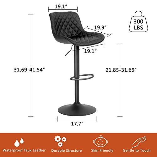 Youtaste Black Bar Stools Counter Height Adjustable Bar Stool Set Of 2 Faux Leather Padded Barstools Swivel Metal High Back Diamond Bar Chairs For Home Kitchen Island #TOP1