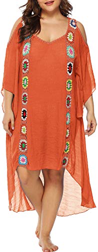 Chrisuno Womens Multicolor Print Beach Kaftan Dresses Long Beach Cover Ups Bathing Suit Cover Up Orange 2Xl #TOP8