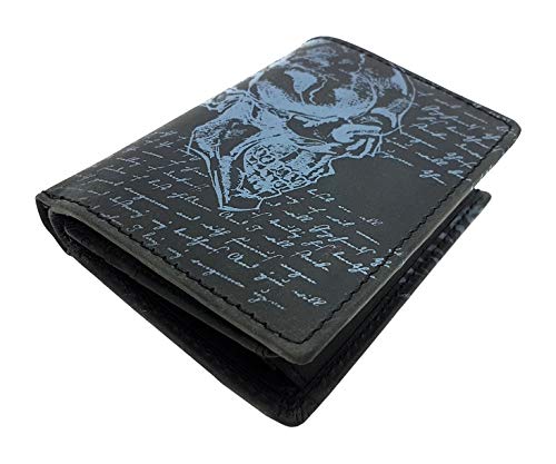 Preisvergleich Produktbild echt Büffel Vollleder Geldbörse hoch, naturbelassenes Hunterleder Portemonnaie Totenkopf Schädel Skull