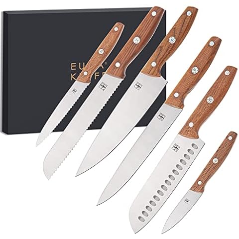 Kitchen Knife Set 6 PCS, 7CR High Carbon Steel Ultra Sharp Chef's Knife Superb Edge Retention, Premium Ash Wood Ergonomic Handle Accurate to The Touch, with Gift Box Cover