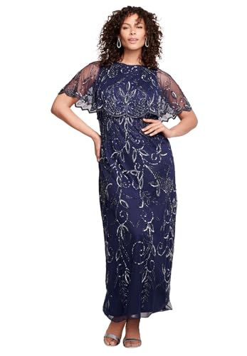 Roaman's Women's Plus Size Beaded Capelet Maxi Gown – Glam Evening Dress - 22 W, Navy