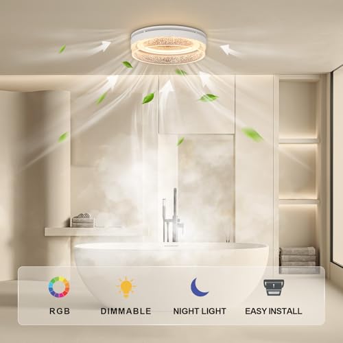 Extracto para baño Akicon con luz LED, ventilación de 110 CFM y nivel de ruido de 1.5 sones, diseño moderno blanco para instalación en techo miniatura 2