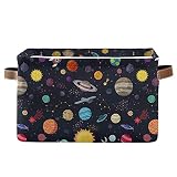 xigua Carton Space Spaceships Rectangular Storage Bin Canvas Square Storage Basket with Handles for