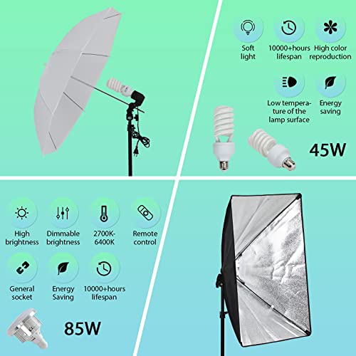Image of PioneerWorks Photography Lighting kit with Backdrops, 8.5ftx10ft Backdrop Stand, 5 tripod stands and Bulb, Umbrella Softbox Continuous Lighting, Photo Studio Equipment for Portrait Product Photo Shoot