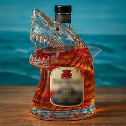 The Shark Whiskey Bottle - Unique Transparent Engraved Animal-Shaped Glass, Gift for Whisky Lover Men/Dad/Husband (C)