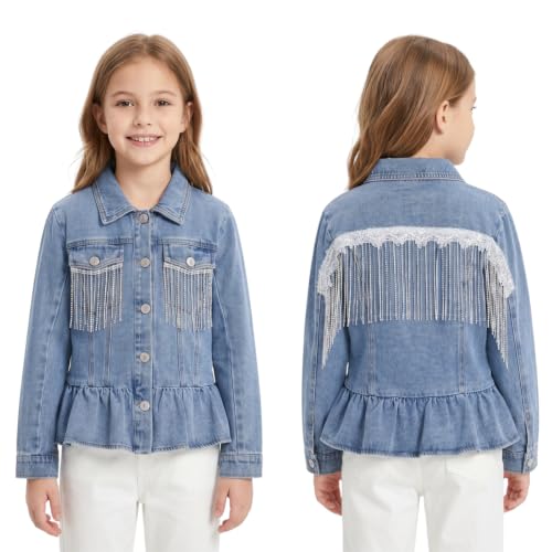 Image of WELAKEN Girls Denim Jackets - Trendy Button-Up Outerwear for Kids