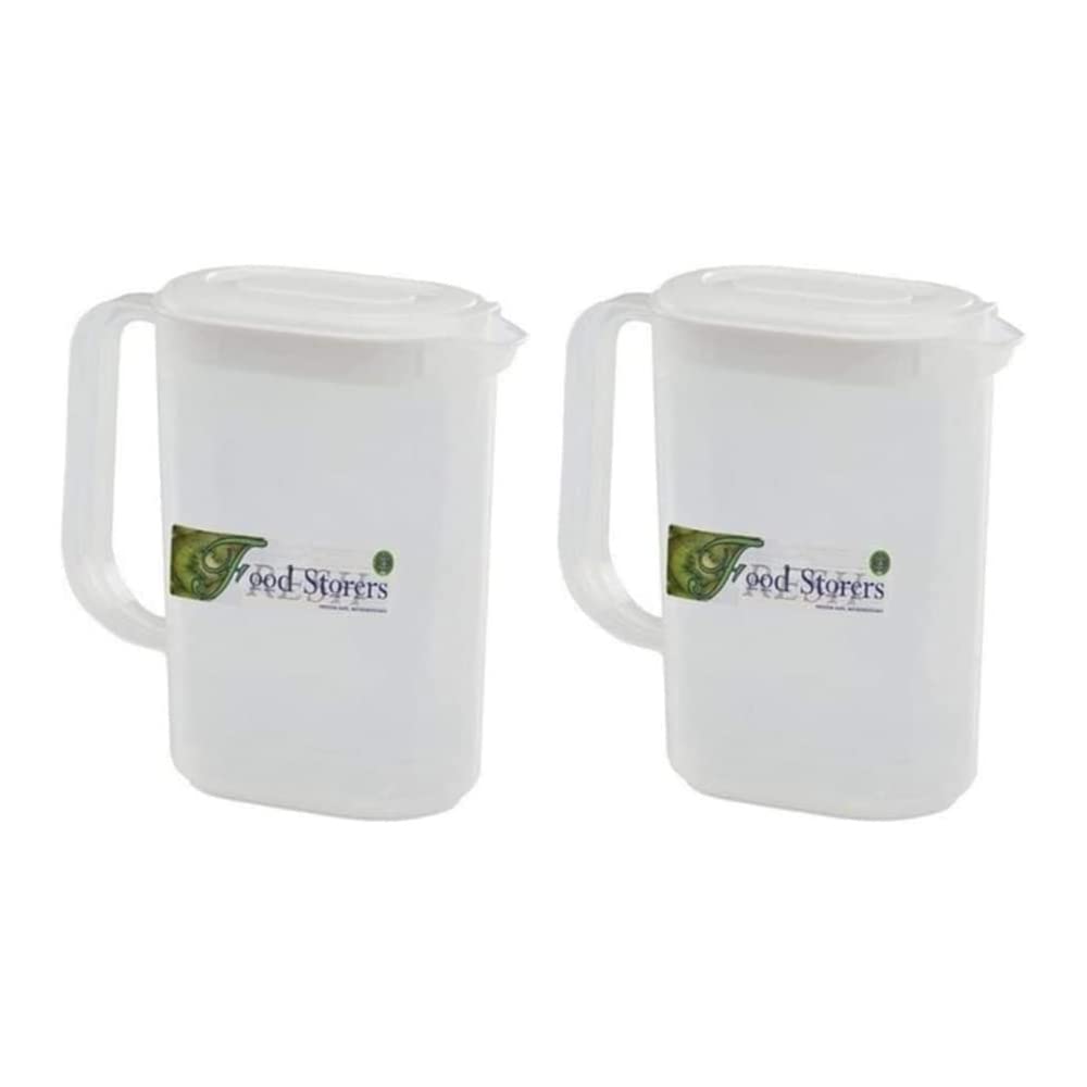 Plastic Pitcher and Measuring Jug Set | BPA Free Durable Fridge Door Container with Airtight Lid for Water, Milk, Juices | 1.5 Litres (Pack of 2)