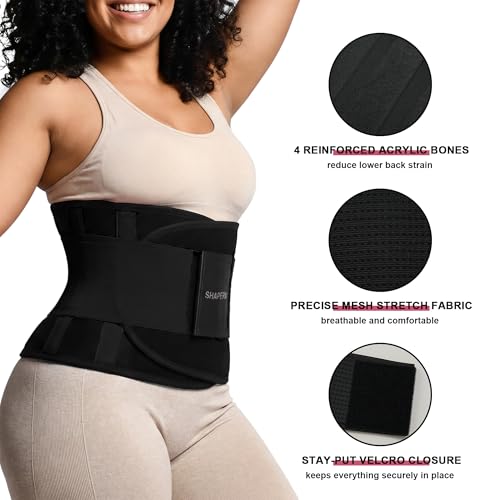 SHAPERX Women Waist Trainer Eraser Belt Tummy Control Waist Trimmer Slimming Belly Band Shaper, (SZ8002-Black,Large) - Thumbnail 3