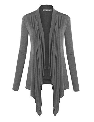 Image of Lock and Love Women's Draped Front Open Asymmetrical Cardigan - Casual Long Sleeve Lightweight Duster