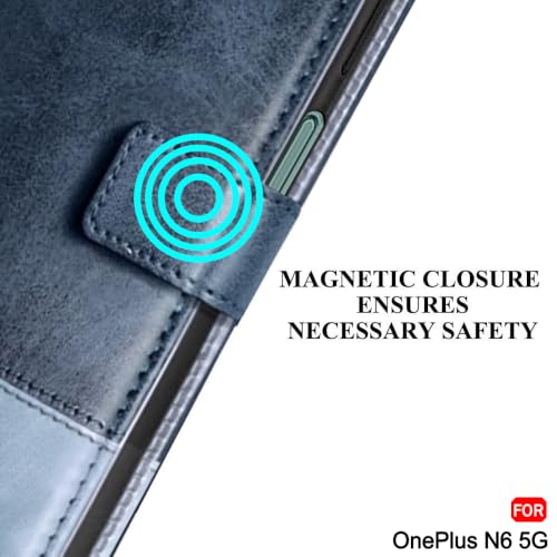 Image of TheGiftKart Flip Back Cover Case for OnePlus N6 5G | Dual-Color Leather Finish | Inbuilt Stand & Pockets | Wallet Style Flip Back Case Cover for OnePlus N6 5G (Faux Leather, Blue & Sky)