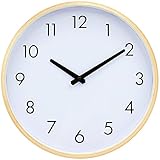 Hippih Silent Wall Clock Wood 12 Inches Non Ticking Digital Quiet Sweep Decorative Vintage Wooden Clocks with Glass Cover(white)