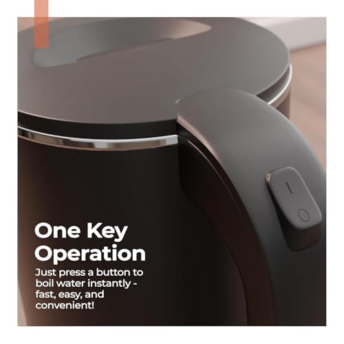 Image of FRESHOME Electric Kettle 1.5 Litre with 7-8 Cups | 1350W Stainless Steel Kettle with Double Wall & Cool Touch Body, 360 Swivel Base, Water Level Indicator, Auto Shut-Off & Overheat Protection (Black)