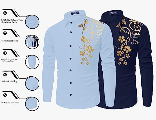 Image of Combo of Men Cotton Polyester Blend Regular Fit Striped Full Sleeve Casual Shirt Pack of 2