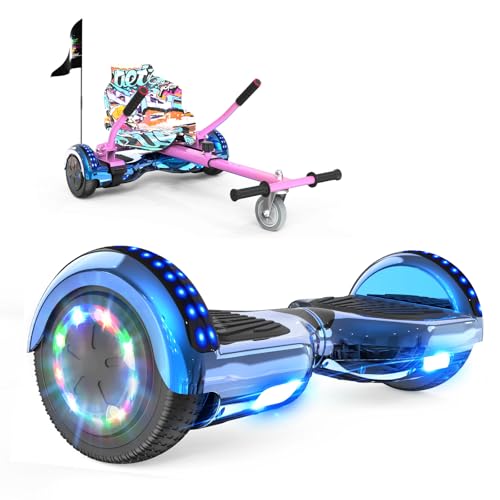 RCB Hoverboards mit Sitz Hoverkart komplett für Kinder, Skateboard mit Set, Hoverboards mit LED Lichtern und Bluetooth, Geschenk für Kinder