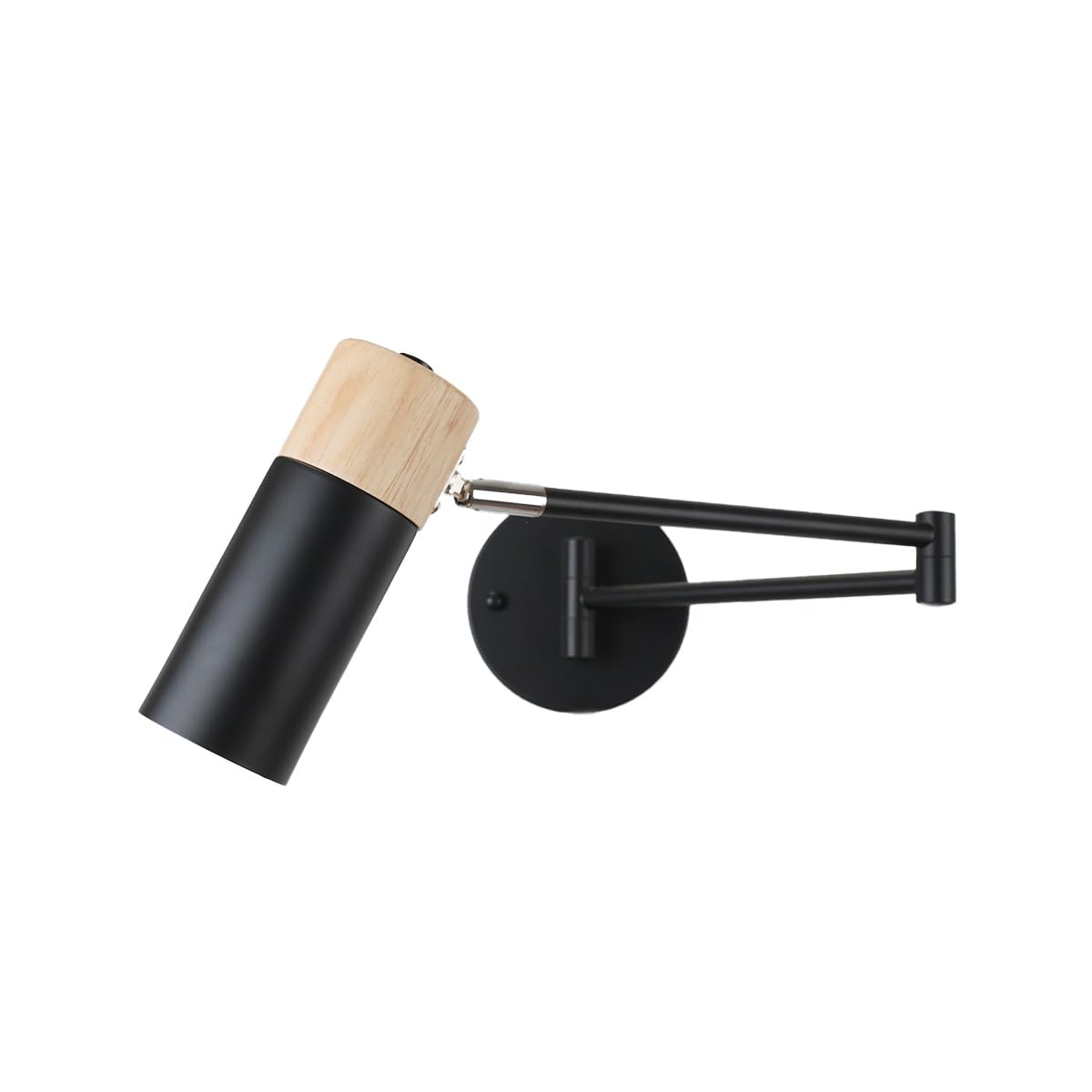 Alpinaluz Aplique de Pared con Brazo Articulado y Giratorio, Foco de Casquillo E27, Cabezal con Madera y Aluminio Negro, Ideal para Lectura, Dormitorio y Estudio