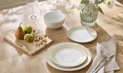 Image of Waterside 12pc Gold Radiance Porcelain Dinner Set; 4 Dinner Plates, 4 Side Plates and 4 Deep Bowls