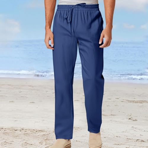 Linen Pants Men Casual Summer Drawstring Waist Beach Pants with Pockets Lightweight Vacation Linen Trousers2