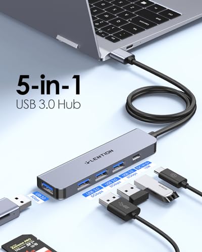 Hub USB 3.0, 4 Porte USB 3.0 Dati & Porta Alimentazione tipo C, Adattatore Multiporta con Cavo Lungo 0.6M, per PC Windows, MacBook, Laptop, Desktop, Altri con Porta USB-A 3.0 (HE32-0.6M) - Hub USB - Immagine 1
