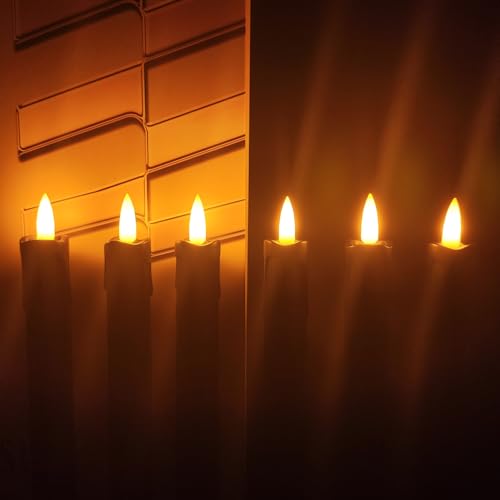Image of 6.7 Inch Black Flameless Taper Candles, Short Taper Candles Battery Operated with Flickering 3D Flame, Led Candle Sticks Safe for Windowsill Wedding Home Halloween Decor, Set of 6
