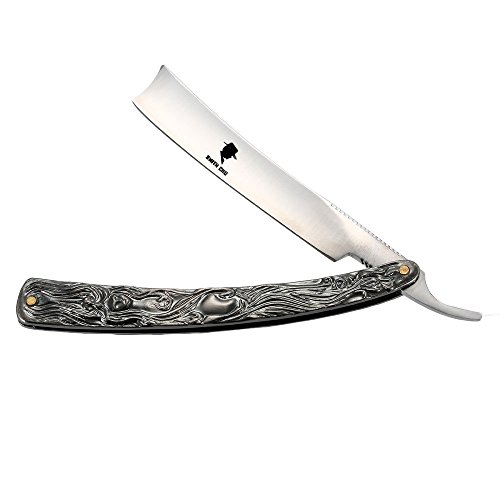 SMITH CHU Men's Folding Straight Razor Shaving Shaver - Professional and Classic Barber Straight Edge Razor with Replaceable blades, Matte Black Blade & Wooden Handle (E-Gray)