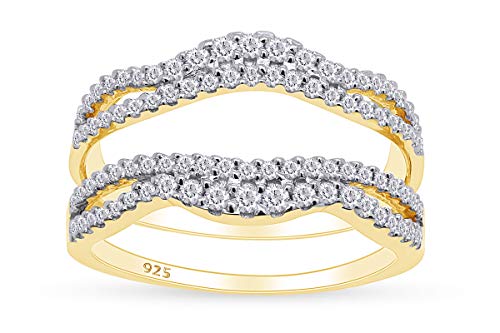 Jewel Zone US Cubic Zirconia Double Infinity Wedding Ring Guard Enhancer in 14k Yellow Gold Over Sterling Silver (0.49Ct)
