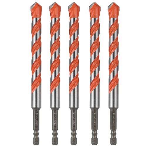 Concrete Carbide Drill Bits Hex Shank Masonry Cement Tile Drill Bit Set for Glass/Brick/Plastic/Cement/Tile 1/2" (5PCS)