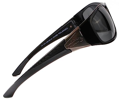 Fishoholic Gafas de sol polarizadas de pesca, logotipo de metal, UV400, funda y bolsa gratis, gran regalo de pesca (MTL_GB-MB-blk)
