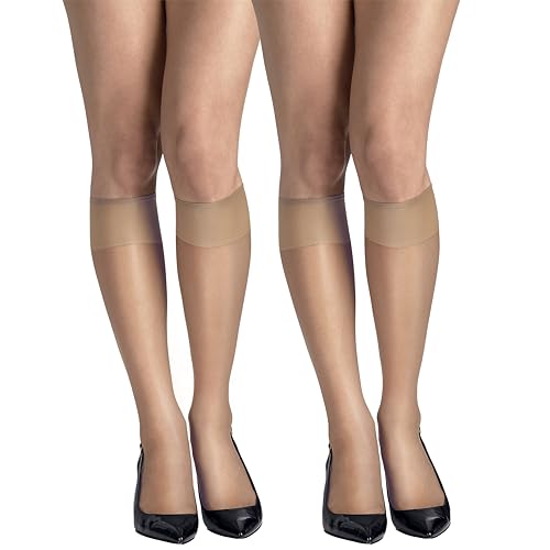 Image of Hanes Women's Silk Reflections Silky Sheer Knee Highs, Reinforced Toe, Knee-High Stockings