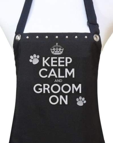 Trendy Salon Aprons Waterproof Pet Dog Grooming Groomers Apron, Keep Calm Groom On (Silver)