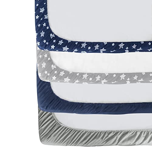 Image of Crib Sheets for Boys or Girls 4 Pack, Fitted Crib Sheet for Standard Size Crib and Toddler Mattresses, Soft and Breathable Material, Navy