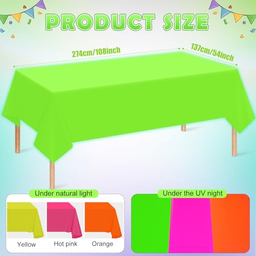 Image of 3 Pack Neon Table Cloths Party Decorations, Pink Orange Yellow Glow in the Dark Plastic Tablecloth, Disposable Rainbow Table Cover for Glow in Dark Neon Party Supplies Decorations, 54x108 inch