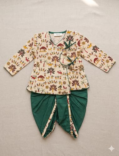 Image of A.T.U.N. (ALL THINGS UBER NICE) Baby Boys Warli Print Dhoti Kurta Set | 100% Cotton Ethnic Wear Set with Soft Comfortable Fit | Traditional Festive Outfit for Infants