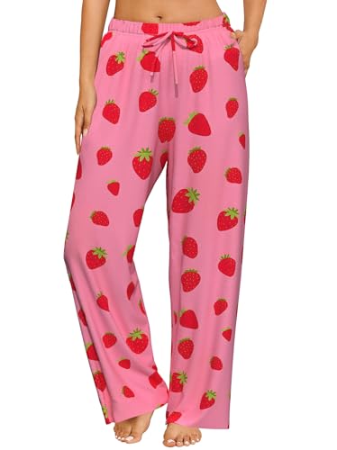 Image of FLYCURVY Plus Size Women Pajama Pants Soft Long Sleep Lounge Pants Drawstring Star Floral Printed with Pocket L-5XL