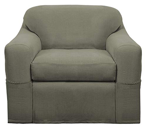 Maytex Reeves Stretch 2 Piece Arm Chair Furniture Cover Slipcover, Dark Sage Green #TOP18