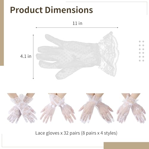 32 Pairs Lace Gloves Women Tea Party White Lace Gloves with Bow, Vintage Glove for Formal Events, Opera, Church, Masquerade, Photo Shoots, 11 in Long4