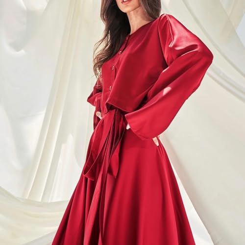 Women's Stain Skirt Wrap A Line High Waist Silk Flowy Skirts Flared Casual Beach Adjustable2