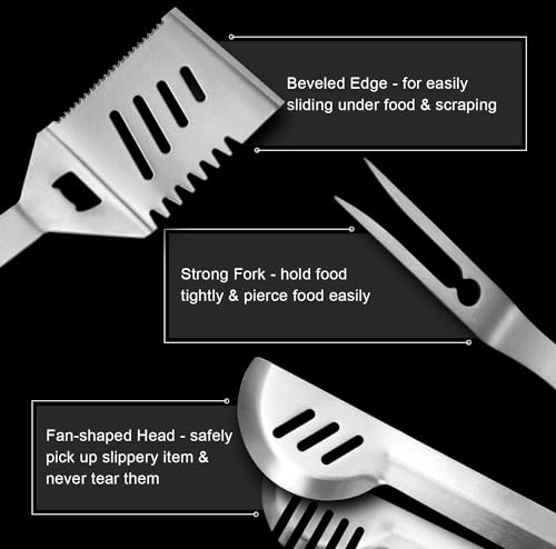 GRILLART-Grill-Tools-Grill-Utensils-Set-3PCS-BBQ-Tools-Stainless-Barbeque-Grill-Accessories-SpatulaTongsFork-wInsulated-Glove-Ideal-BBQ-Set-Grilling-Tools-for-Outdoor-Grill-Gifts-for-Men-Dad