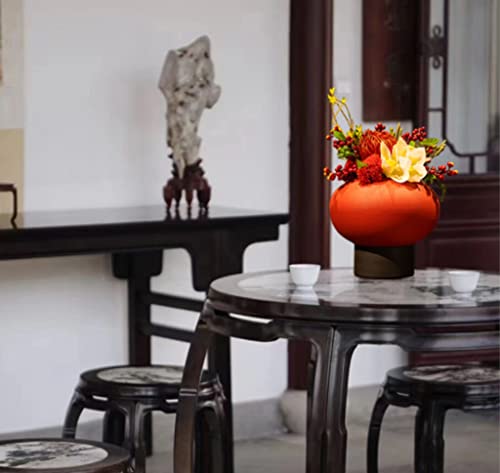Zhuhw Chinese Red Ceramic Vase Ornament Overall Floral Bonsai Flower Arrangement Living Room Entrance Decorative Flower Art #TOP2