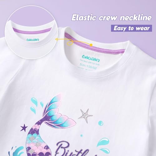 Birthday Girls Toddler Shirt Cotton Mermaid Birthday Short Sleeve Tees Girls Birthday Outfit for 3rd 4th 5th3