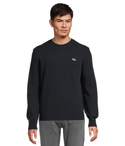 Lacoste Pull à col Rond en Laine cardée pour Homme, Bleu Marine, S