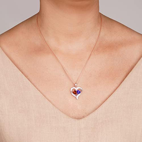 Customized Gifts For Women Mom Wife, Heart Necklace Jewelry For Women With 2 Birthstones,I Love You Always And Forever, Rose Gold Birthstone Necklace, 5A Cubic Zirconia, Sterling Silver Necklaces On Anniversary Birthday Mother’s Day Christmas Valentine #TOP1