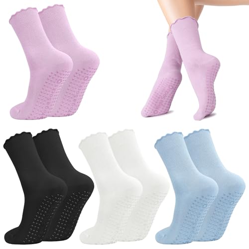 Utensilsto 4 Paar Stoppersocken Damen Yoga Socken 35-39 Rutschfeste Pilates Socken Damen Sportsocken für Pilates Barre Ballett Tanz Fitness Reha